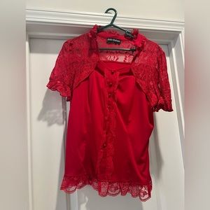 Scarlett Darkness Red Steampunk Lace Top
